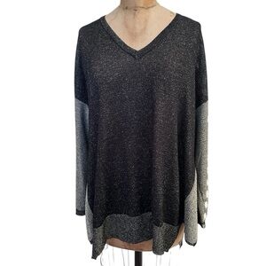 Alembika Black and Gray With Gold Metallic Sparkle Knit Top Size L Oversized EUC
